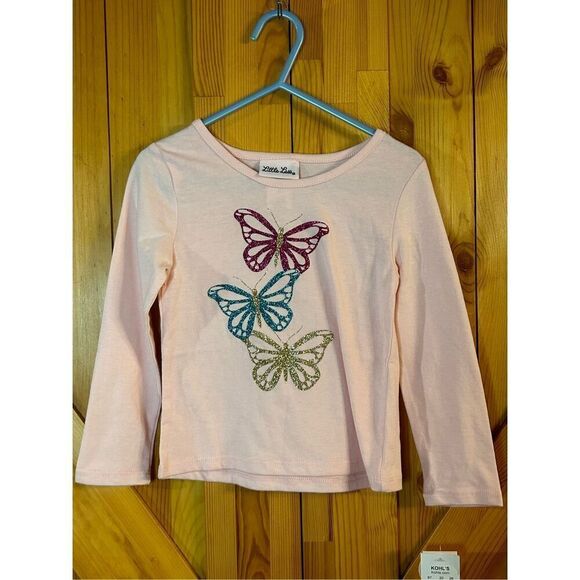 Little Lass long Sleeve shirt Pink size 3T Nwt Butterflies (4499) - Picture 1 of 3